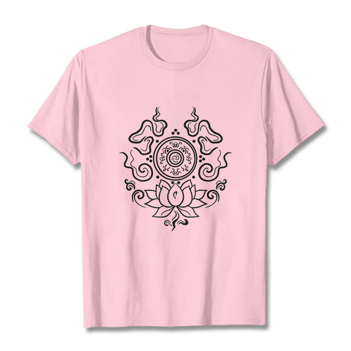 Buddha Stones Dharma Wheel Lotus Flower Pattern Tee T-shirt - LightPink - 2XL - image 12