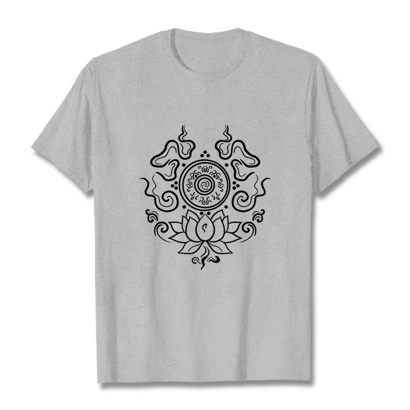 Buddha Stones Dharma Wheel Lotus Flower Pattern Tee T-shirt - LightGrey - 2XL - image 19