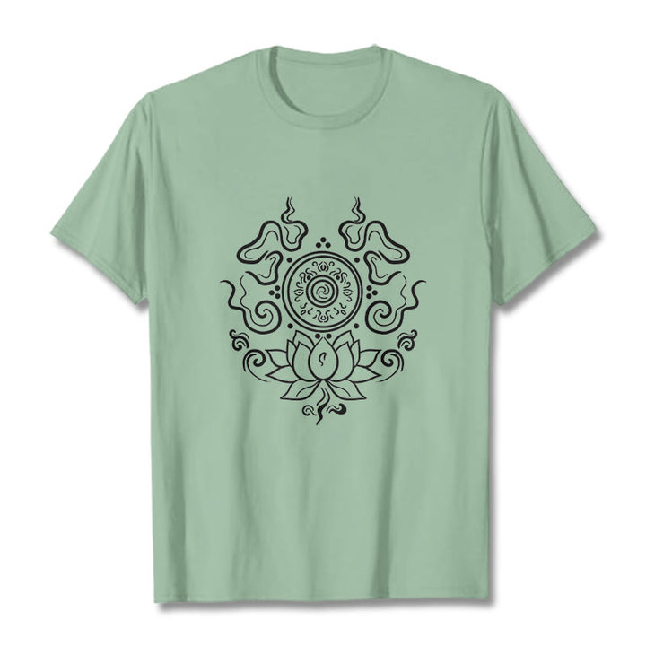 Buddha Stones Dharma Wheel Lotus Flower Pattern Tee T-shirt - PaleGreen - 2XL - image 14