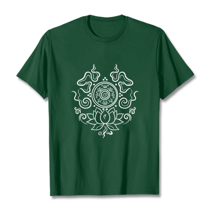 Buddha Stones Dharma Wheel Lotus Flower Pattern Tee T-shirt - ForestGreen - 2XL - image 10