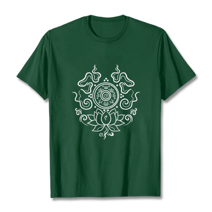 Buddha Stones Dharma Wheel Lotus Flower Pattern Tee T-shirt - ForestGreen - 2XL - image 10