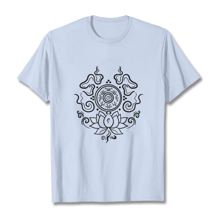 Buddha Stones Dharma Wheel Lotus Flower Pattern Tee T-shirt - LightCyan - 2XL - image 18