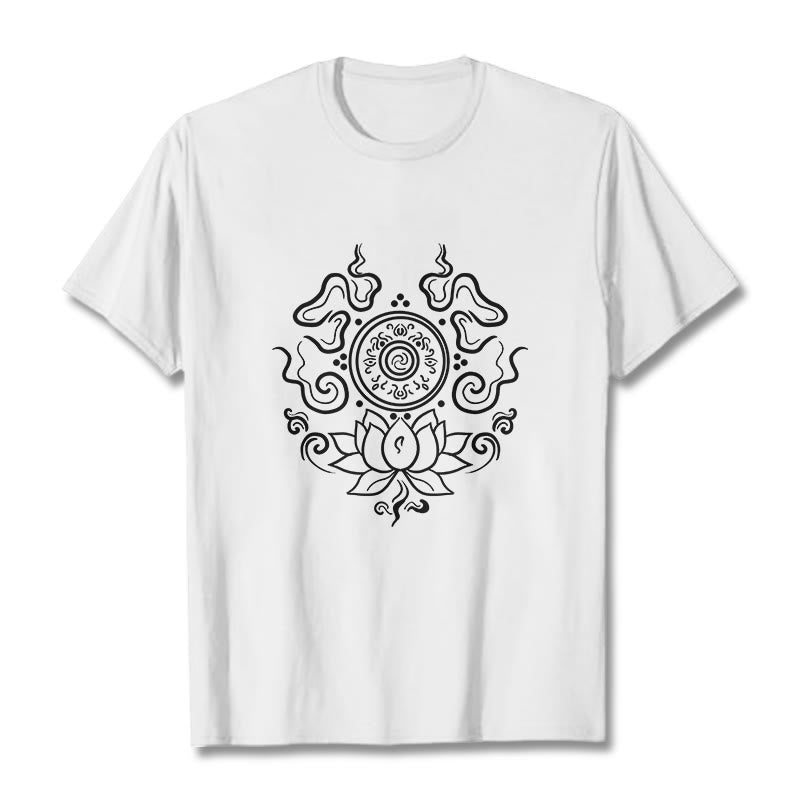 Buddha Stones Dharma Wheel Lotus Flower Pattern Tee T-shirt - White - 2XL - image 7