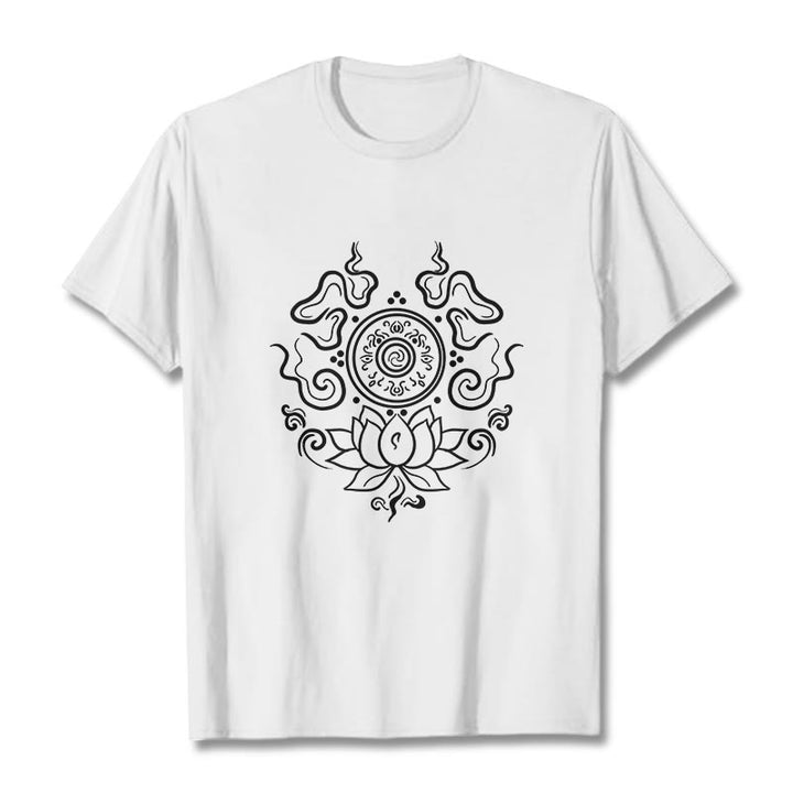 Buddha Stones Dharma Wheel Lotus Flower Pattern Tee T-shirt - White - 2XL - image 7