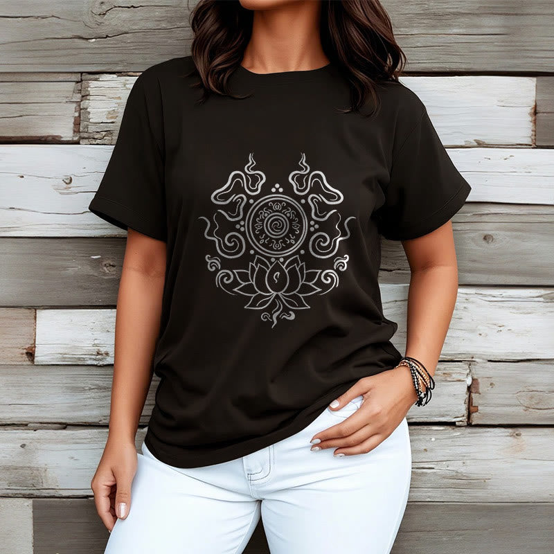 Buddha Stones Dharma Wheel Lotus Flower Pattern Tee T-shirt - image 6
