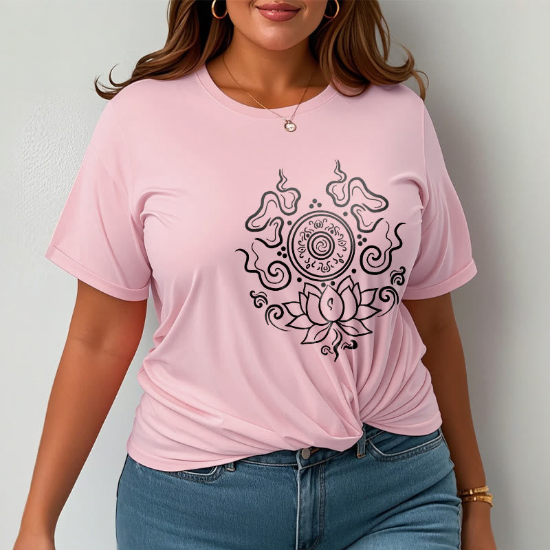 Buddha Stones Dharma Wheel Lotus Flower Pattern Tee T-shirt - image 13