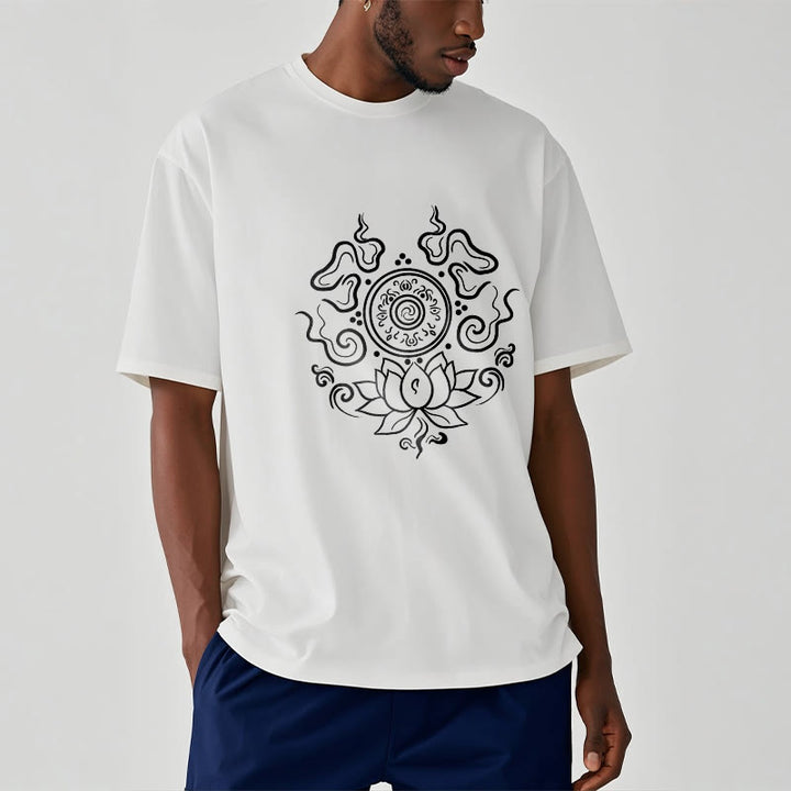 Buddha Stones Dharma Wheel Lotus Flower Pattern Tee T-shirt - image 8