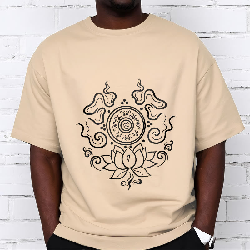 Buddha Stones Dharma Wheel Lotus Flower Pattern Tee T-shirt - image 1