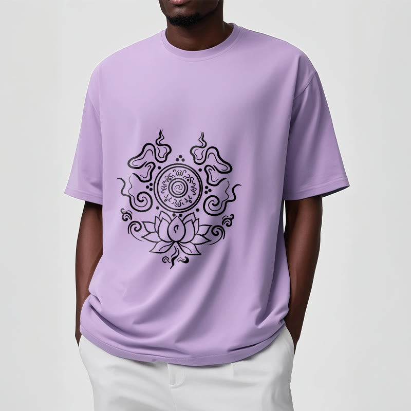Buddha Stones Dharma Wheel Lotus Flower Pattern Tee T-shirt - image 17