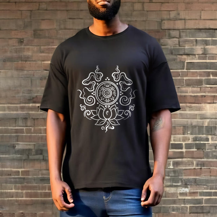 Buddha Stones Dharma Wheel Lotus Flower Pattern Tee T-shirt - image 5