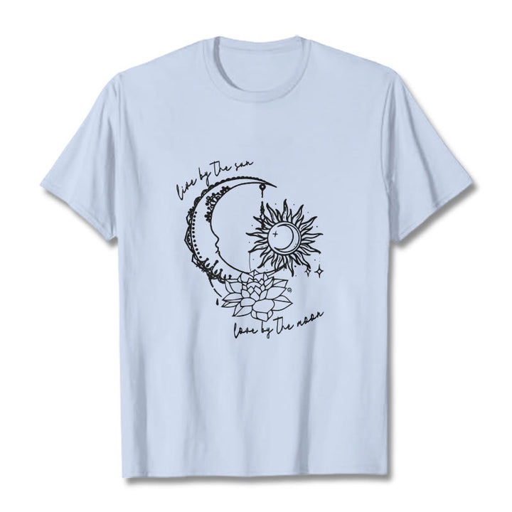 Buddha Stones Sun Moon Lotus Flower Pattern Tee T-shirt - LightCyan - 2XL - image 18