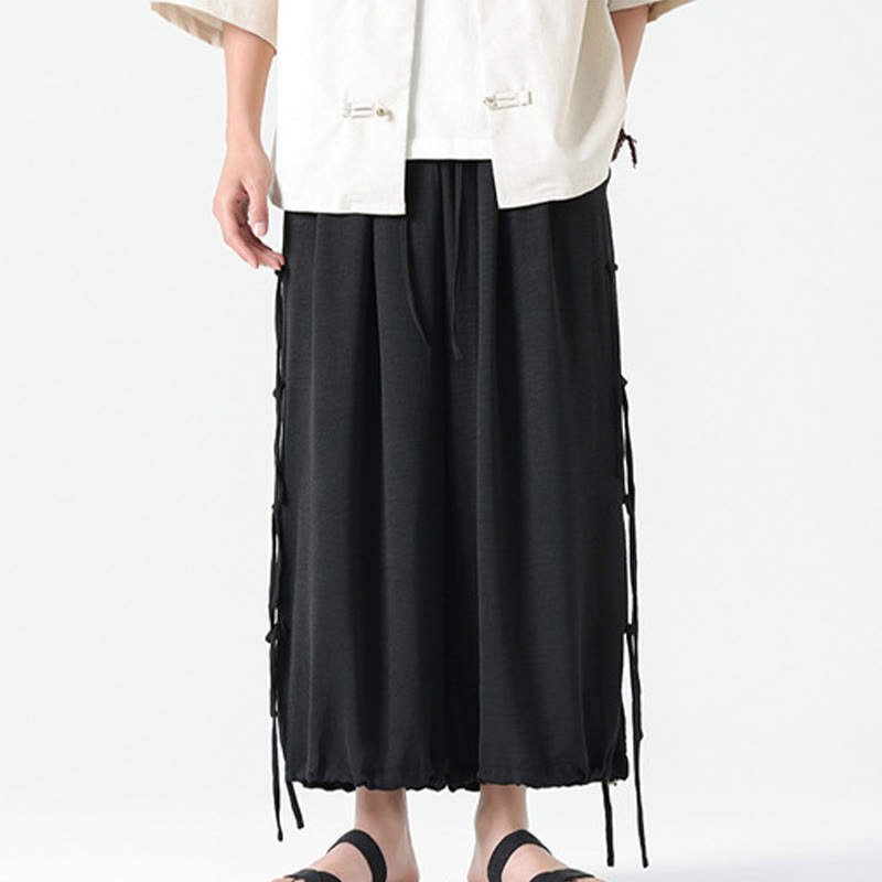 Buddha Stones Casual Loose Lanyard Design Waist Rope Men's 7-8 Length Spandex Pants With Pockets - image 5