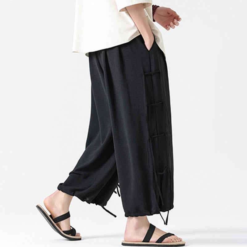 Buddha Stones Casual Loose Lanyard Design Waist Rope Men's 7-8 Length Spandex Pants With Pockets - image 3