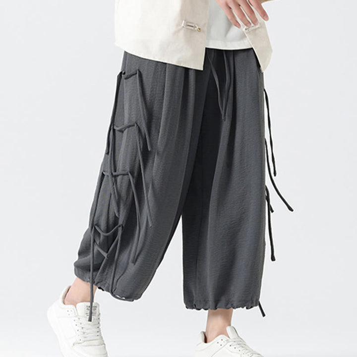 Buddha Stones Casual Loose Lanyard Design Waist Rope Men's 7-8 Length Spandex Pants With Pockets - image 20