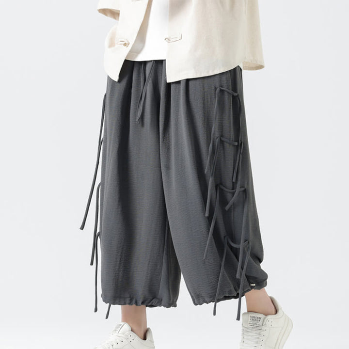 Buddha Stones Casual Loose Lanyard Design Waist Rope Men's 7-8 Length Spandex Pants With Pockets - image 21