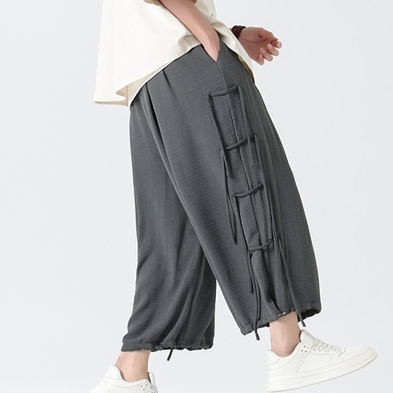 Buddha Stones Casual Loose Lanyard Design Waist Rope Men's 7-8 Length Spandex Pants With Pockets - image 19
