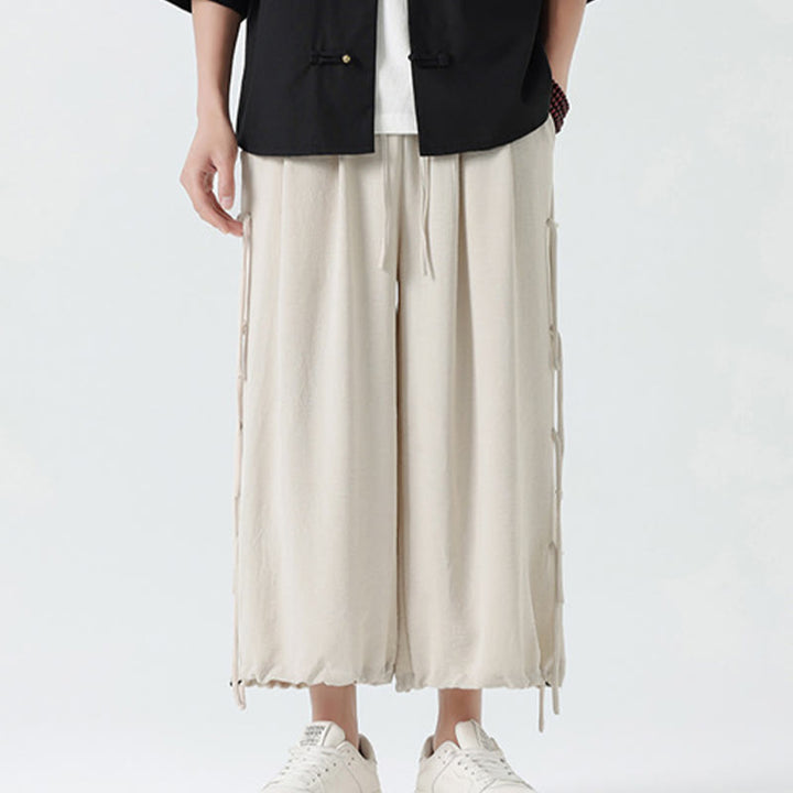 Buddha Stones Casual Loose Lanyard Design Waist Rope Men's 7-8 Length Spandex Pants With Pockets - image 26