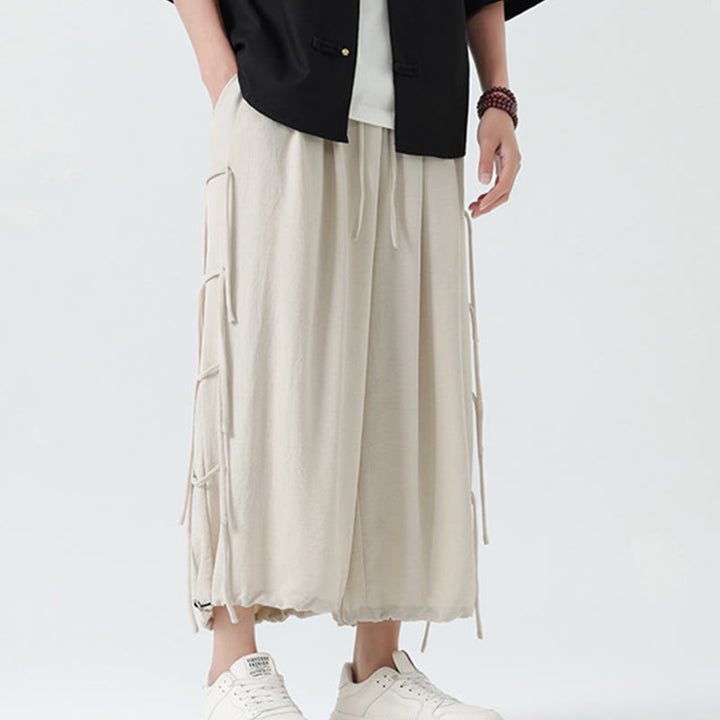 Buddha Stones Casual Loose Lanyard Design Waist Rope Men's 7-8 Length Spandex Pants With Pockets - image 27