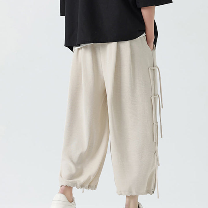 Buddha Stones Casual Loose Lanyard Design Waist Rope Men's 7-8 Length Spandex Pants With Pockets - image 23