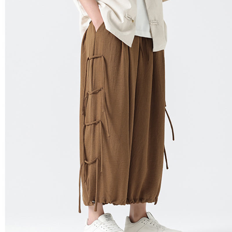 Buddha Stones Casual Loose Lanyard Design Waist Rope Men's 7-8 Length Spandex Pants With Pockets - image 34