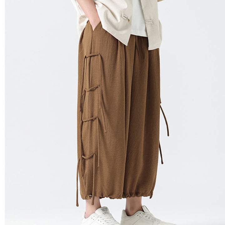 Buddha Stones Casual Loose Lanyard Design Waist Rope Men's 7-8 Length Spandex Pants With Pockets - image 34