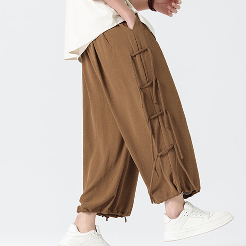 Buddha Stones Casual Loose Lanyard Design Waist Rope Men's 7-8 Length Spandex Pants With Pockets - image 33