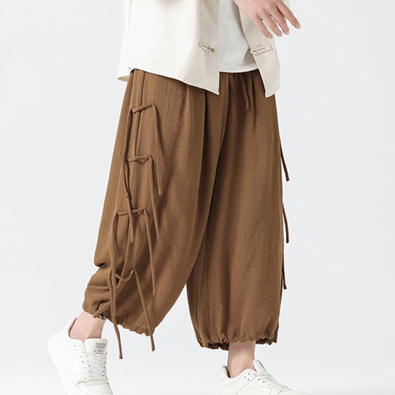 Buddha Stones Casual Loose Lanyard Design Waist Rope Men's 7-8 Length Spandex Pants With Pockets - image 36