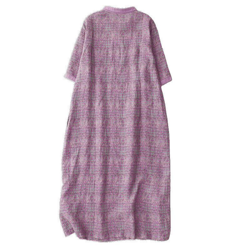 Buddha Stones Commute Printing Floral Pattern Short Sleeve Cotton Linen Midi Dress With Pockets - image 11