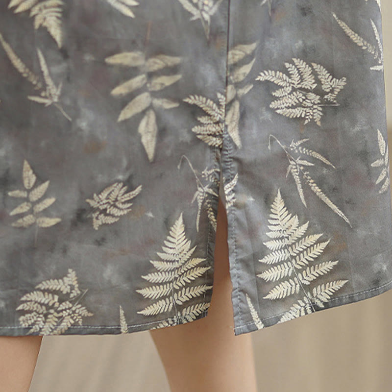 Buddha Stones Retro DarkGray Chinese Frog-Button Cotton Cheongsam Midi Dress With Pockets - image 11