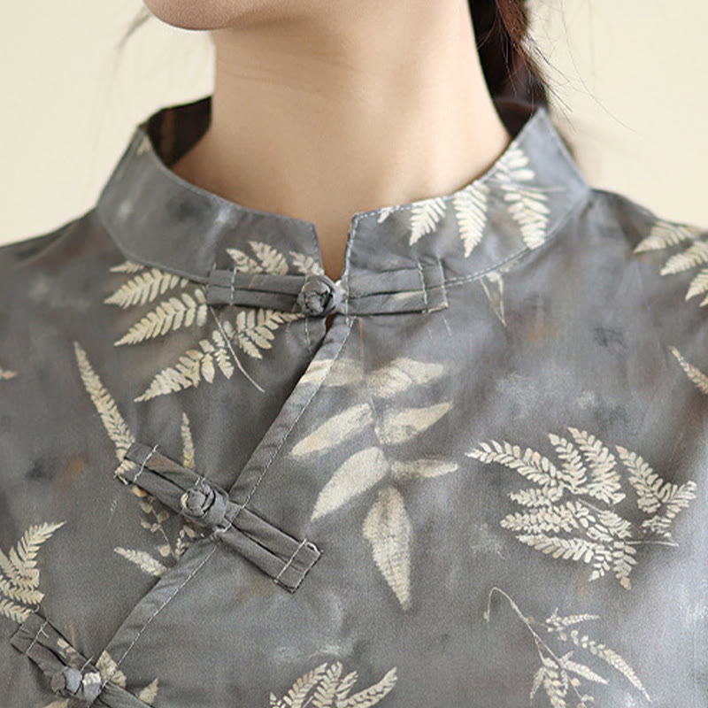 Buddha Stones Retro DarkGray Chinese Frog-Button Cotton Cheongsam Midi Dress With Pockets - image 7