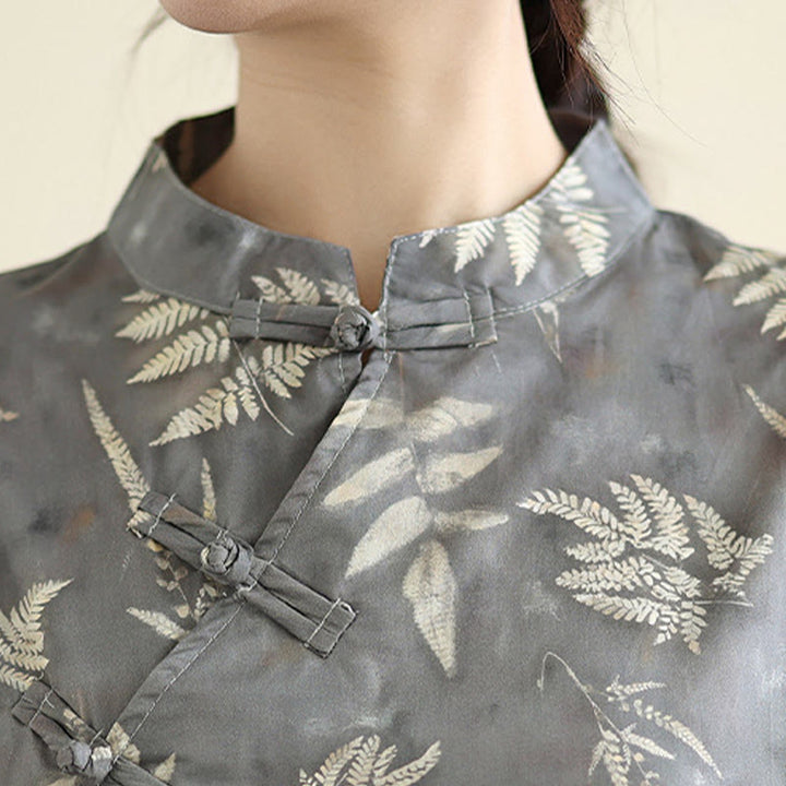 Buddha Stones Retro DarkGray Chinese Frog-Button Cotton Cheongsam Midi Dress With Pockets - image 7