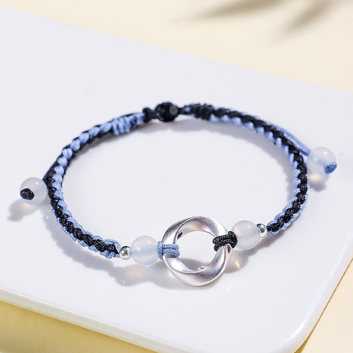 Buddha Stones 925 Sterling Silver Mobius White Agate Bead Braided String Protection Bracelet - image 8