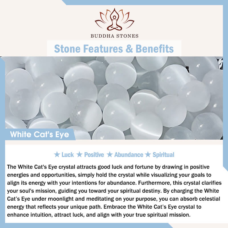 Buddha Stones 925 Sterling Silver Peach Blossom Lucky Bag White Cat's Eye Luck Bracelet - image 5