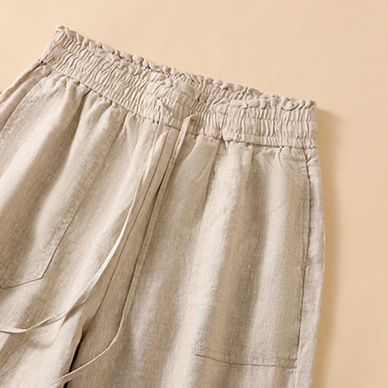 Buddha Stones Casual Straight Leg Design Cotton Women's 7-8 Length Wide Leg Pants With Pockets - image 5