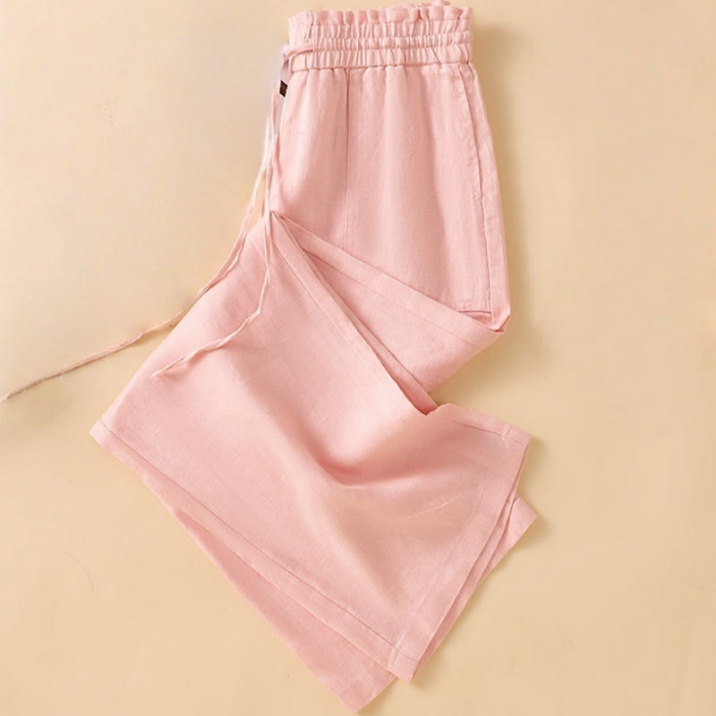 Buddha Stones Casual Straight Leg Design Cotton Women's 7-8 Length Wide Leg Pants With Pockets - image 22