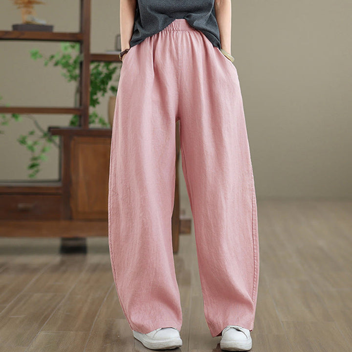 Buddha Stones Casual Plain Cotton Women's Wide Leg Pants With Pockets - image 7