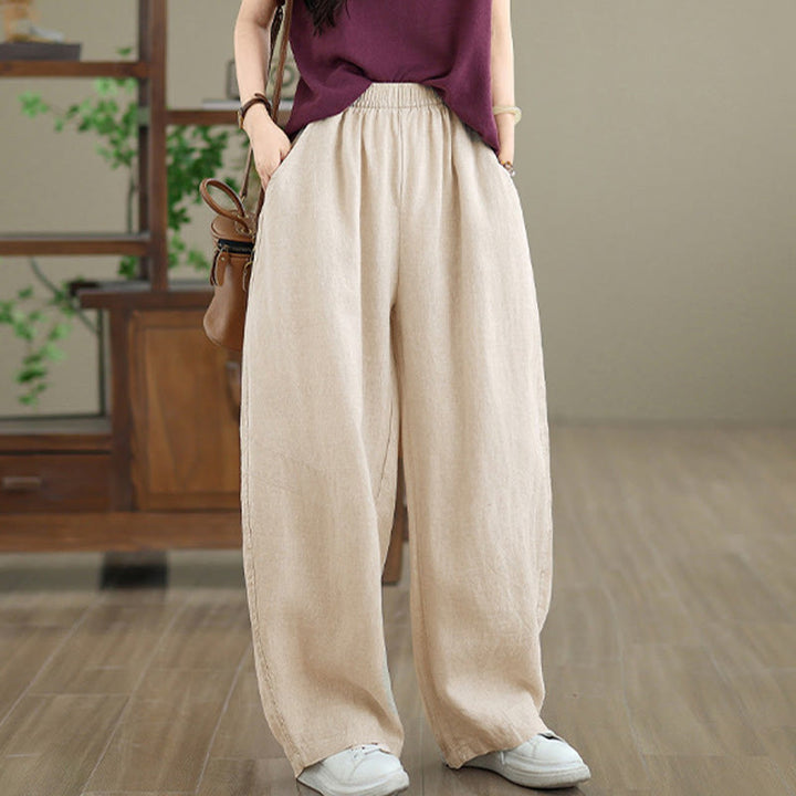 Buddha Stones Casual Plain Cotton Women's Wide Leg Pants With Pockets - image 14