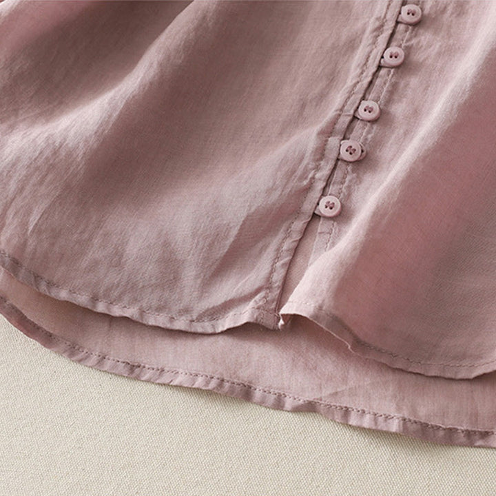 Buddha Stones Embroidery Button-down Women's Cotton Linen Shirt - image 21