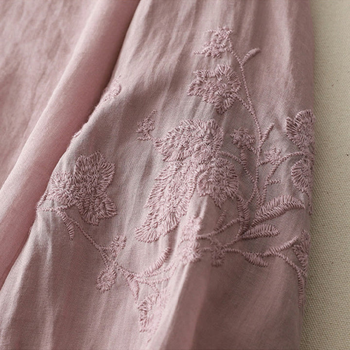 Buddha Stones Embroidery Button-down Women's Cotton Linen Shirt - image 20