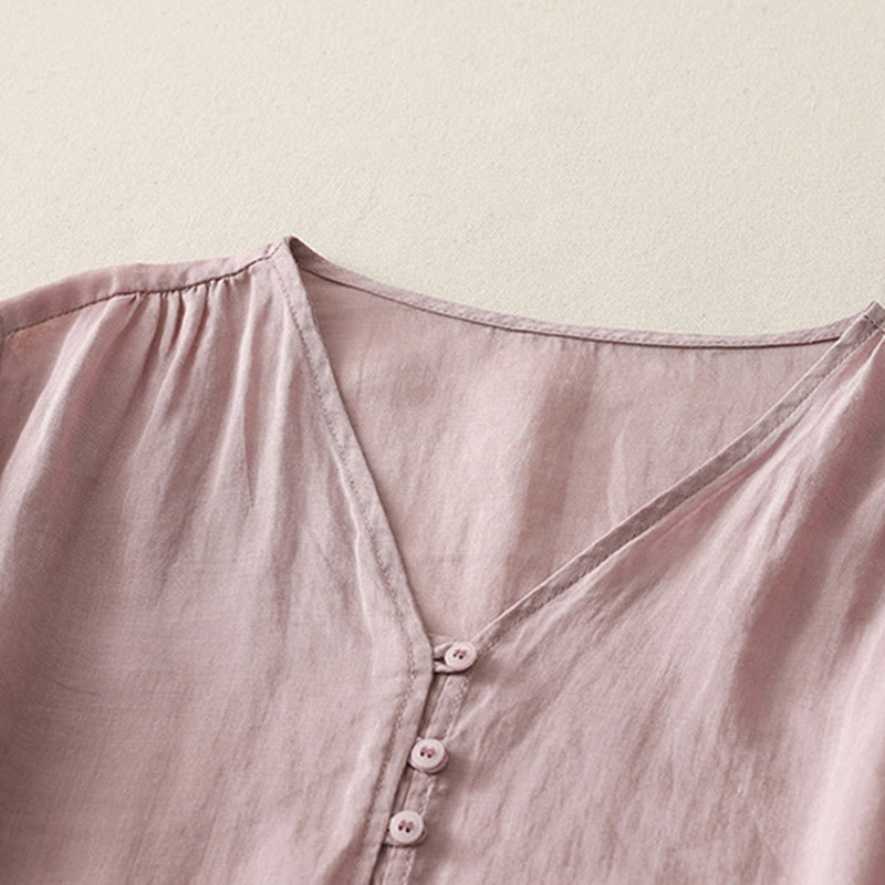 Buddha Stones Embroidery Button-down Women's Cotton Linen Shirt - image 18