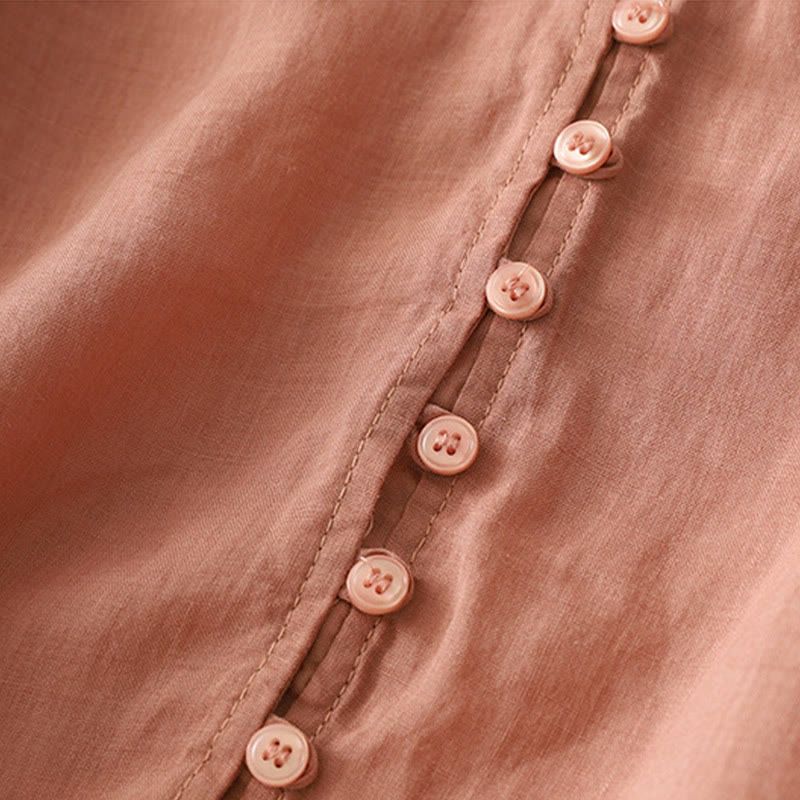 Buddha Stones Embroidery Button-down Women's Cotton Linen Shirt - image 24