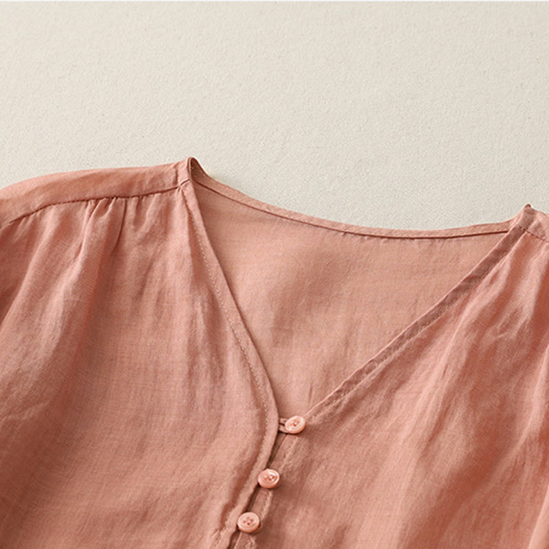 Buddha Stones Embroidery Button-down Women's Cotton Linen Shirt - image 26