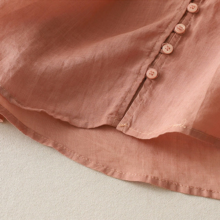 Buddha Stones Embroidery Button-down Women's Cotton Linen Shirt - image 25