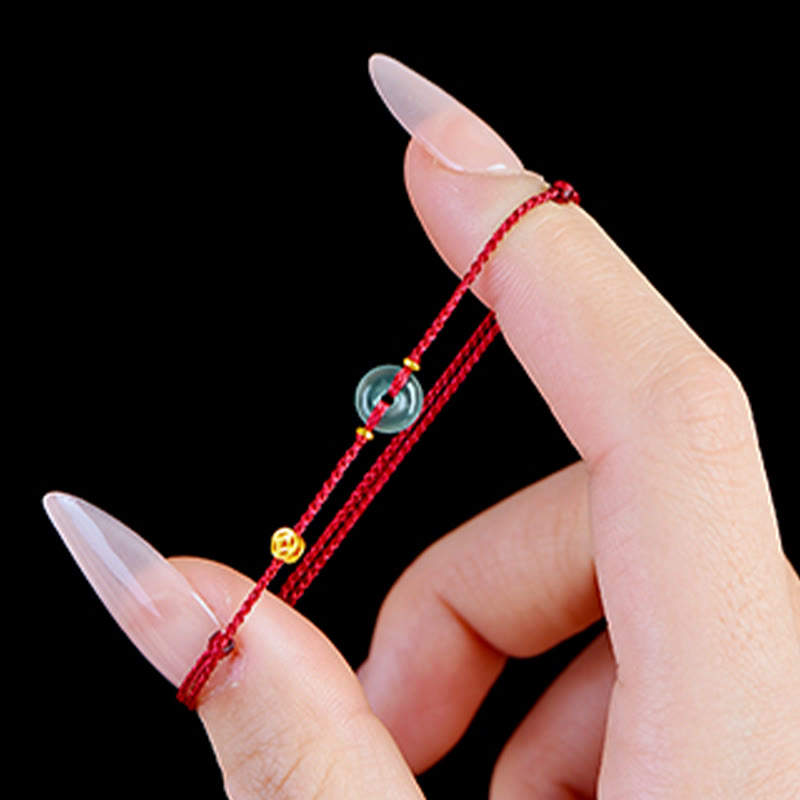 Buddha Stones Peace Buckle Copper Coins Jade Red String Connection Bracelet Anklet - image 12