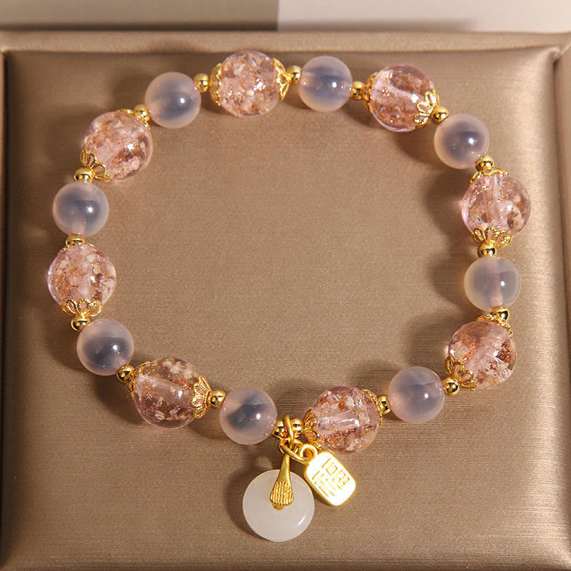 Buddha Stones Fu Character Peace Buckle Liuli Candy Agate Healing Bracelet - image 4