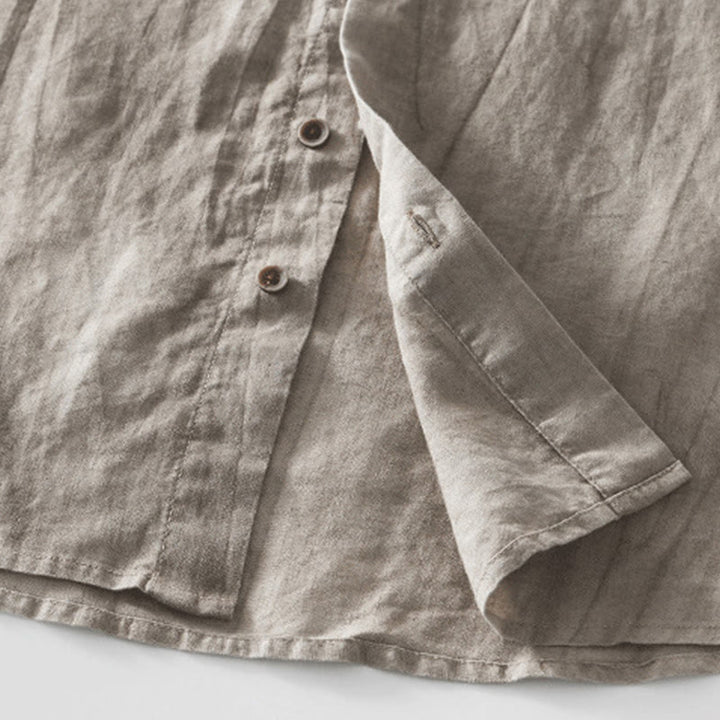 Buddha Stones Simple Buttons Design Men's Short Sleeve Cotton Linen Shirt With Pocket - image 18