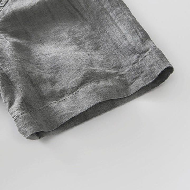 Buddha Stones Simple Buttons Design Men's Short Sleeve Cotton Linen Shirt With Pocket - image 4