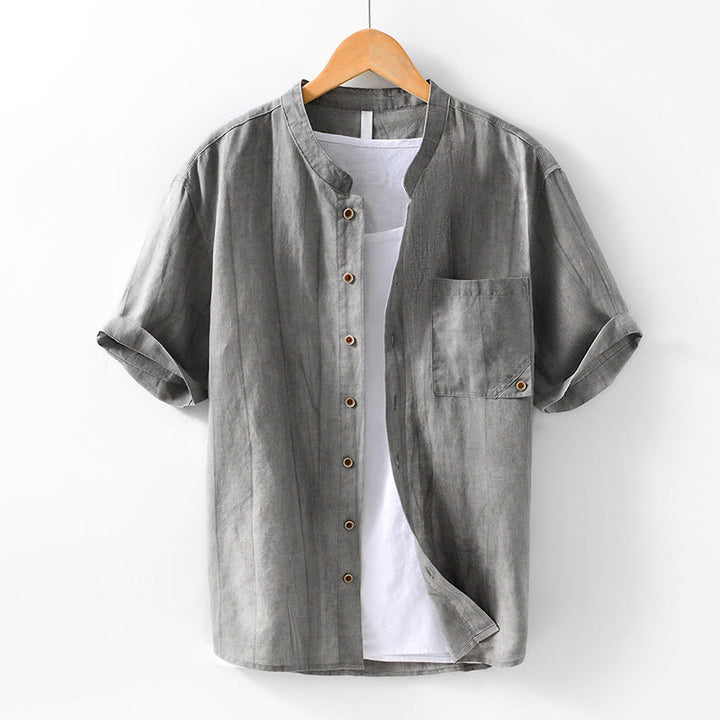 Buddha Stones Simple Buttons Design Men's Short Sleeve Cotton Linen Shirt With Pocket - Gray - US/UK/AU42，EU52 (3XL) - image 0