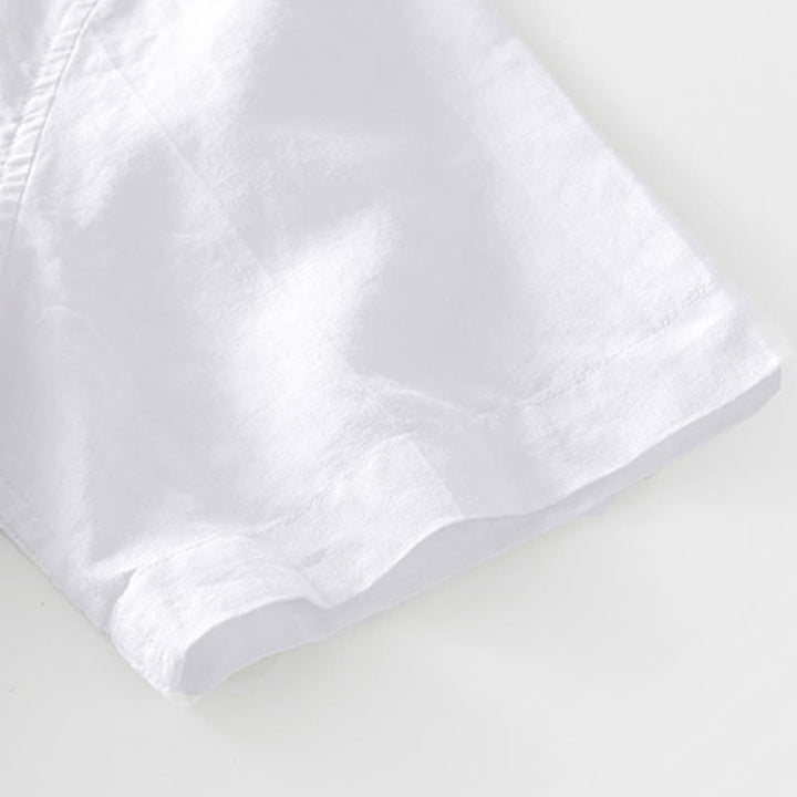 Buddha Stones Simple Buttons Design Men's Short Sleeve Cotton Linen Shirt With Pocket - image 11