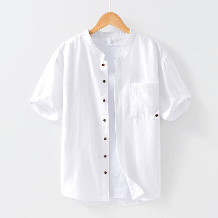 Buddha Stones Simple Buttons Design Men's Short Sleeve Cotton Linen Shirt With Pocket - White - US/UK/AU42，EU52 (3XL) - image 6